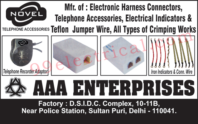 Electronic Harness Connectors, Telephone accessories, Electrical Indicators, Teflon Jumper Wire, Crimping Works, Telephone Recorder Adapters, Iron Indicators, Connecting Wires,Electrical Products, Electrical Accessories, Electrical Parts, Indicators, Jumper Wire, Telephone Accessories, Iron Indicators Wire, Iron Connection Wires