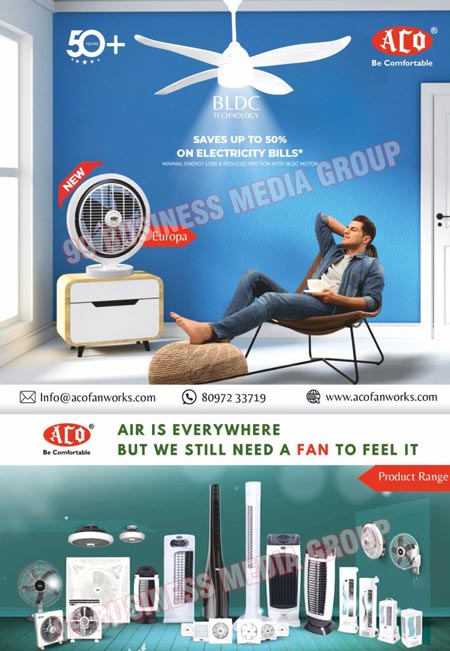 Cabin Fans, Wall Fans, Ventilating Exhaust Fans, Twist Tower Fans, Hurricane Cabin Fans, Jumbo Tower Fans, Tower Fans, Celling Fans, Pedestal Fans, Exhaust Fans