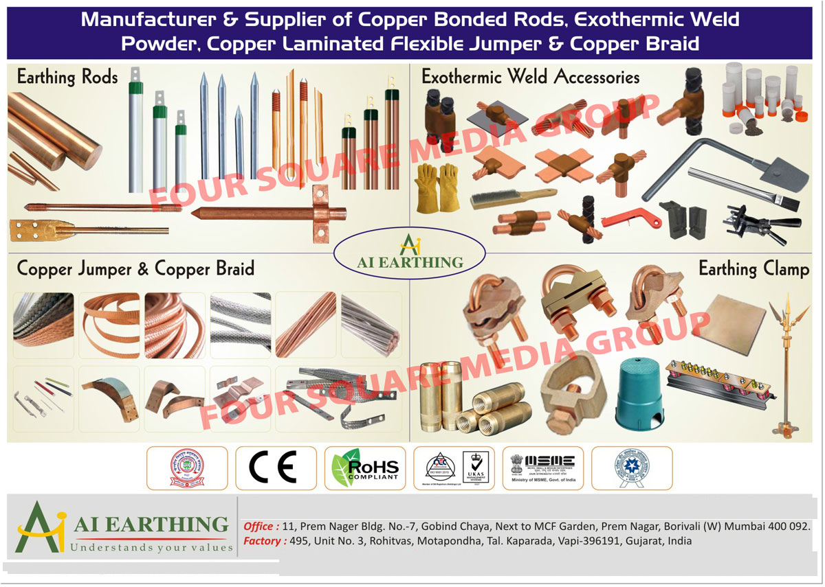 Copper Bonded Rods, Exothermic Weld Powder, Copper Laminated Flexible Jumper, Copper Braid, Earthing Rods, Copper Jumper Braids, Earthing Clamps