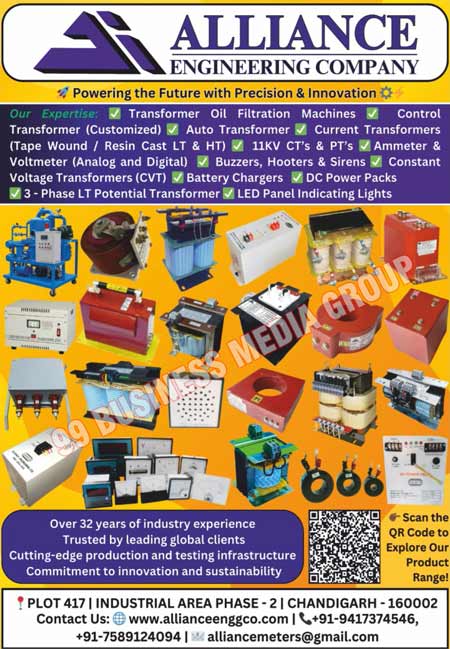 Transformer Oil Filtration Machines, Control Transformers, Auto Transformers, Current Transformers, Tape Wound Current Transformers, Resin Cast LT Current Transformers, Resin Cast HT Current Transformers, Analog Ammeters, Digital Ammeters, Analog Voltmeters, Digital Voltmeters, Buzzers, Hooters, Sirens, Constant Volatge Transformers, Battery Chargers, DC Power Packs, 3 Phase LT Potential Transformers, Led Panel Indicating Lights