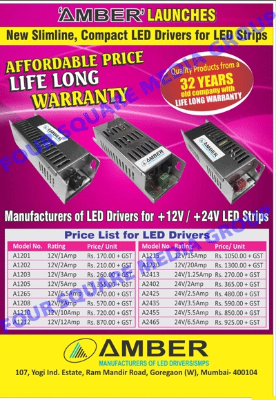 Led Drivers, SMPS, SMPS CCTV Cameras, SMPS Medical Instruments, SMPS Electronic Control Panels, SMPS Electronic Weighing Machines, Led Strips