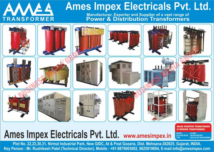 Power Transformers, Distribution Transformers, Dry Type VPI Transformers, Solar Inverter Transformers, Aluminium Foil Winding Cast Resin Transformers, Cast Resin Transformers, Dry Type VPI Lighting Transformers, Oil Filled Dual Secondary Convertor Duty Transformers, Dry Type Transformer OLTC, Dry Type VPI Rectifier Transformers, MVA Unitised Substations, Dry Type Air Core Reactors