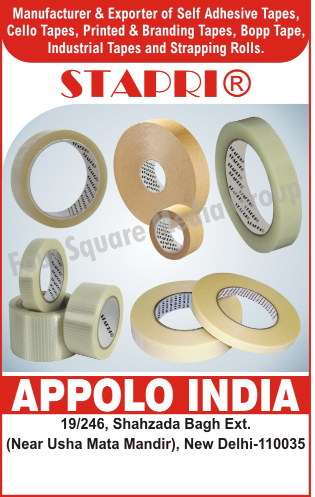 Self Adhesive Tapes, Cello Tapes, Printed Tapes, Branding Tapes, BOPP Tapes, Industrial Tapes, Strapping Tapes, Strapping Rolls