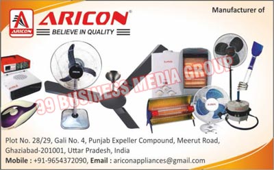 Ceiling Fans, Exhaust Fans, Pedestal Fans, Sun Room Heaters, Air Cooler Pumps, Domestic Irons, Room Heaters, Madhani Milk Making Machines