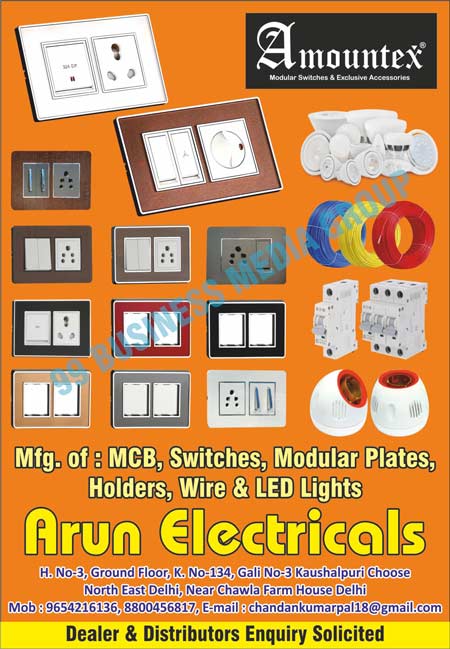 MCBs, Switches, Modular Plates, Holders, Wires, Led Lights, Miniature Circuit Breakers