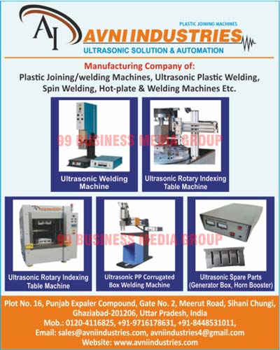 Plastic Joining Machines, Ultrasonic Plastic Welding Machines, Spin Welding Machines, Hot Plate Machines, Welding Machines, Ultrasonic Welding Machines, Ultrasonic Rotary Indexing Table Machines, Ultrasonic PP Corrugated Box Welding Machines, Ultrasonic Spare Parts, Generator Boxes, Horn Boosters
