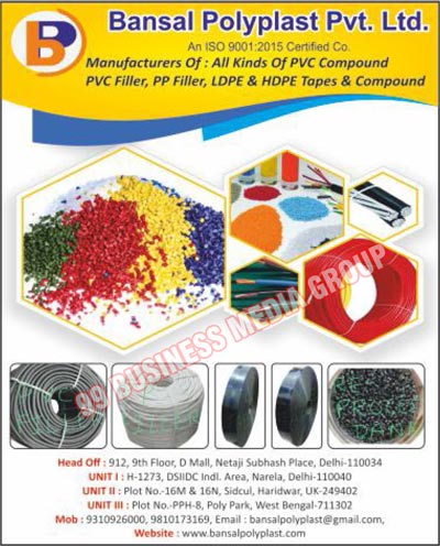 Wire PVC Compounds, Cables PVC Compounds, Automotive PVC Compounds, PVC Fillers, HDPE Tapes, PVC Moulding Grade Compounds, PP Fillers, LDPE Compounds, HDPE Compounds, Plastic Compounds, PVC Compounds, Insulation PVC Cables, Sheathing PVC Cables