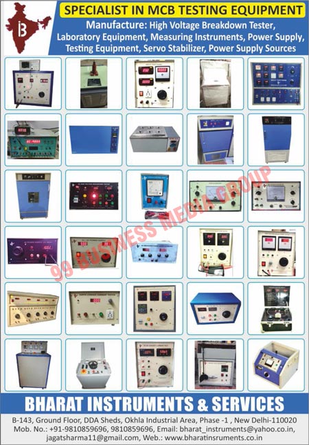 High Voltage Breakdown Testers, Laboratory Equipments, Measuring Instruments, Power Supplies, Testing Equipments, Servo Stabilizers, Power Supply Sources, MCB Testing Equipments