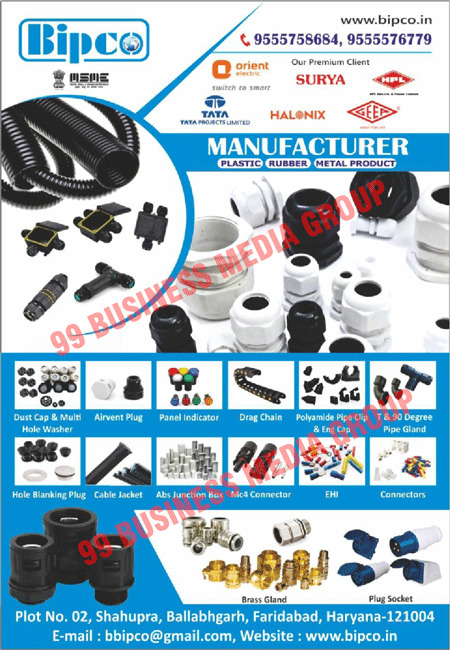 Plastic Products, Rubber Products, Metal Products, Dust Caps, Multi Hole Washers, Airvent Plugs, Panel Indicators, Drag Chains, Polyamide Pipe Clips, Eng Caps, Hole Blanking Plugs, Cable Jackets, ABS Junction Boxes, MC4 Connectors, Electrical Connectors, Brass Glands, Plug Sockets