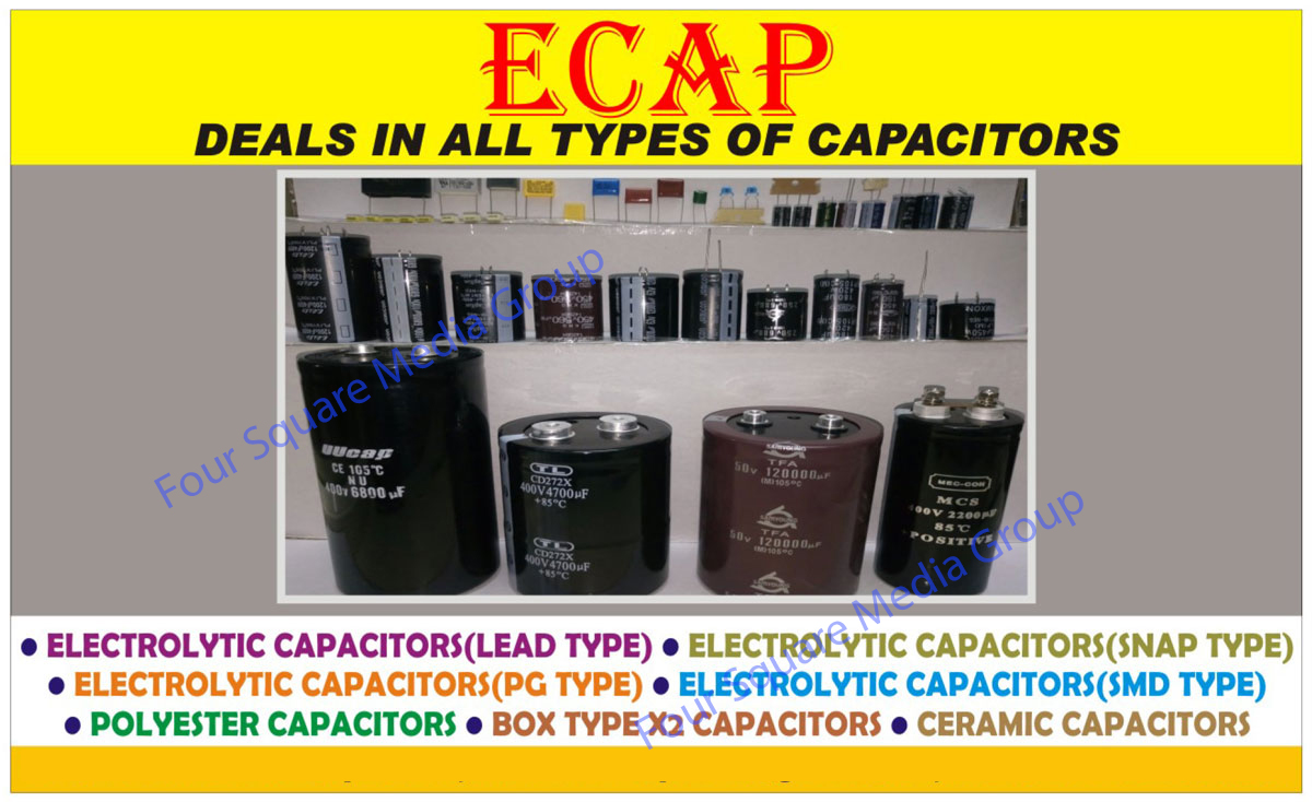 Capacitor, Lead Type Electrolytic Capacitor, SNAP Type Electrolytic Capacitor, PG Type Electrolytic Capacitor, SMD Type Electrolytic Capacitor, Polyester Capacitor, Box Type X2 Capacitor, Ceramic Capacitor, Electrolytic Capacitor