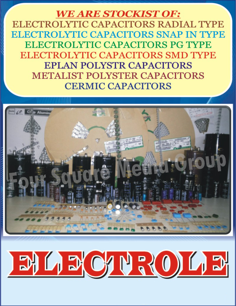Radial Type Electrolytic Capacitors, Snap In Type Electrolytic  Capacitors, PG Type Electrolytic Capacitors, SMD Type Electrolytic Capacitors, Eplan Polyester Capacitors, Metalized Polyester Capacitors, Ceramic Capacitors