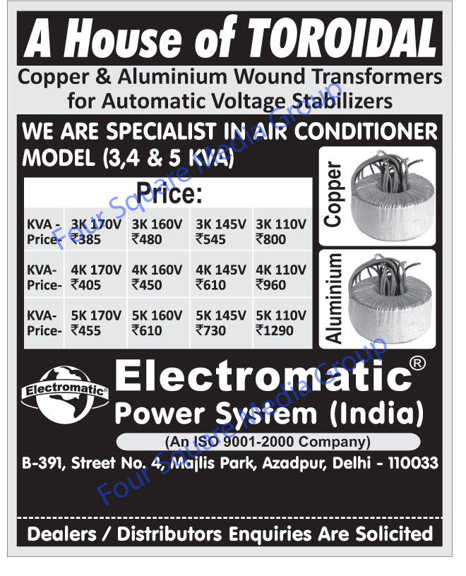 Copper Wound Transformers For Automatic Voltage Stabilizers, Aluminium Wound Transformers For Automatic Voltage Stabilizers,Amplifiers, Toroidal Transformer, Transformers, Copper Wound Transformer, Aluminum Wound Transformers