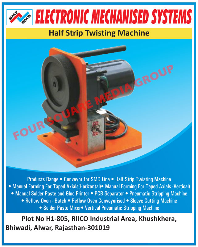 Half Strip Twisting Machines, Conveyor For SMD Lines, Manual Forming For Horizontal Taped Axials, Manual Forming For Vertical Taped Axials, Manual Solder Paste, Glue Printers, PCB Separators, Printed Circuit Board Separators, Pneumatic Stripping Machines, Batch Reflow Ovens, Conveyorised Reflow Ovens, Sleeve Cutting Machines, Solder Paste Mixers, Vertical Pneumatic Stripping Machines