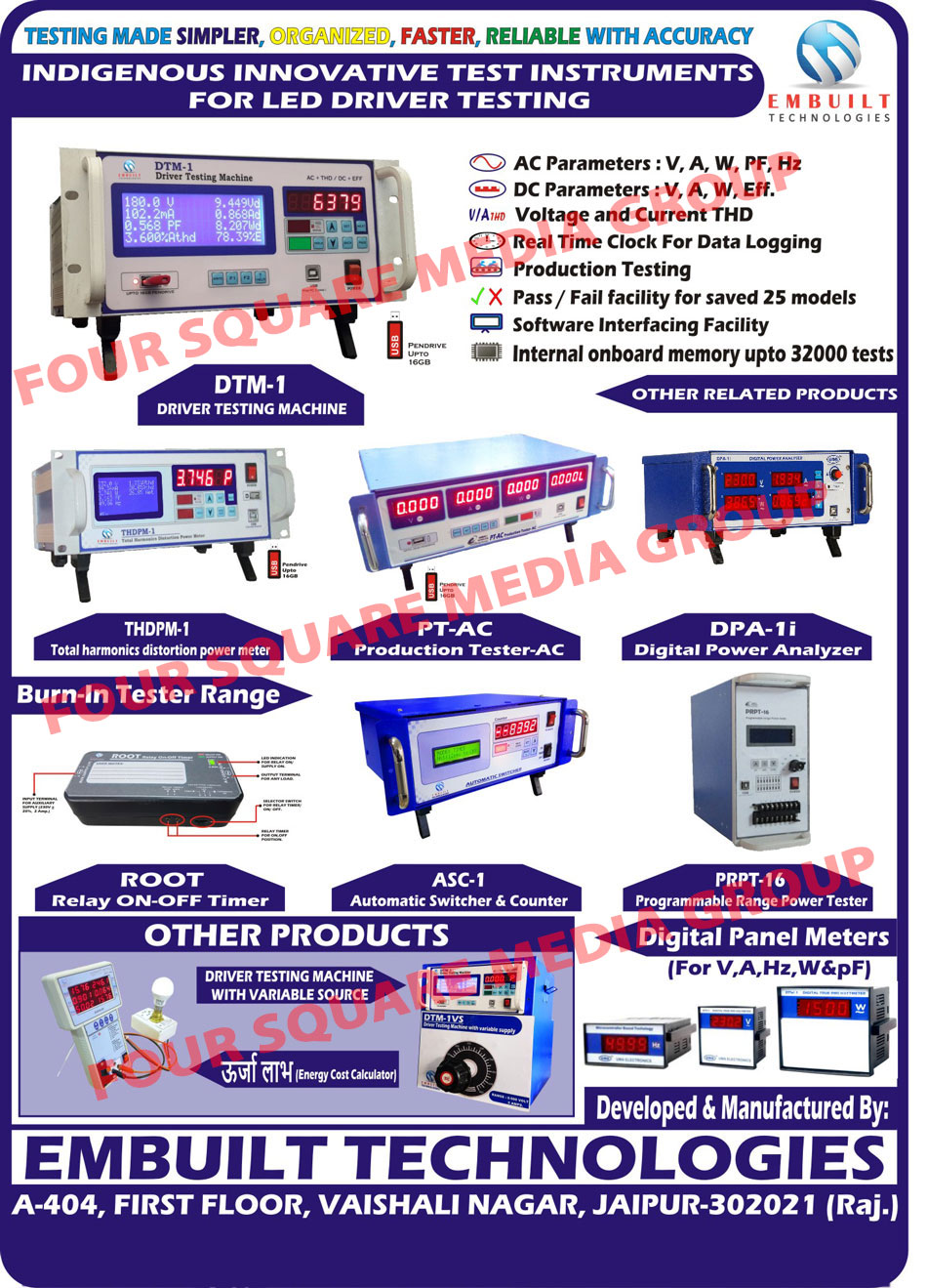 Led Driver Testing Instruments, Driver Testing Machine, Digital Panel Meter, Programmable Range Power Tester, Automatic Switcher, Automatic Counter, Relay On Off Timer, Digital Power Analyzer, AC Production Tester, Total Harmonic Distortion Power Meter