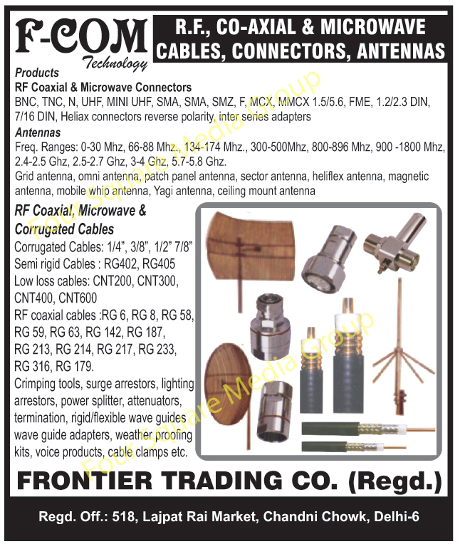 RF Cables, Coaxial Cables, Microwave Cables, Microwave Connectors, Coaxial Connectors, RF Connectors, Antennas, Patch Panel Antennas, Heliflex Antenna, Magnetic Antennas, Mobile Whip Antennas, Yagi Antennas, Ceiling Mount Antennas, Corrugated Cables, Crimping Tools, Surge Arresters, Lightning Arresters, Power Splitters, Weather Proofing Kits, Cable Clamps, Voice Products, Wave Guide Adapters,Cables, Connectors Antenna, Grid Antenna, Sector Antenna, Heliflex Antenna, Microwave Cables, Corrugated Cables, Heliax Cable, Round Shell Connectors, Rack Connectors, Panel Connectors, RF Coaxial Connectors, Rf Microwave Connectors, RF Coaxial Cables
