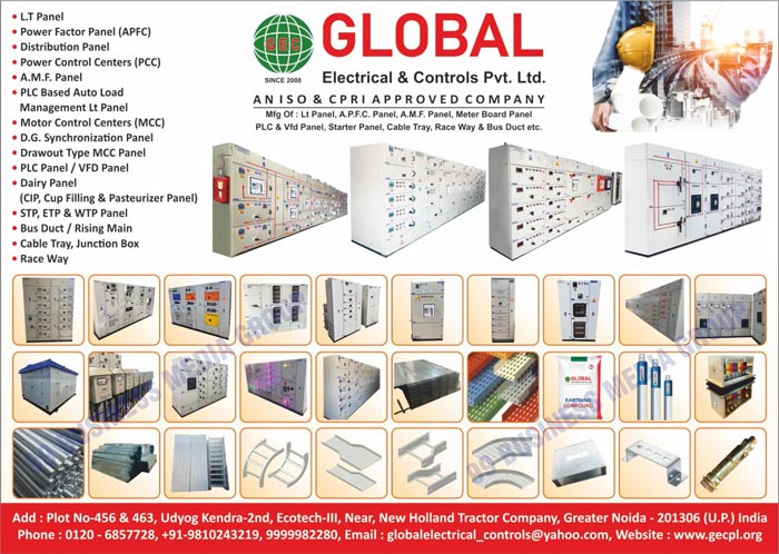 LT Panels, Power Factor Panels, Distribution Panels, Power Control Centers, AMF Panels, PLC Based Auto Load Management LT Panels, Motor Control Centers, DG Synchronization Panels, Drawout Type MCC Panels, PLC Panels, VFD Panels, Dairy Panels, CIP Filling Dairy Panels, Cup Filling Dairy Panels, Pasteurizer Dairy Panels, STP Panels, ETP Panels, WTP Panels, Bus Ducts, Rising Mains, Cable Trays, Junction Boxes, Race Ways, APFC Panels, Meter Board Panels, Starter Panels