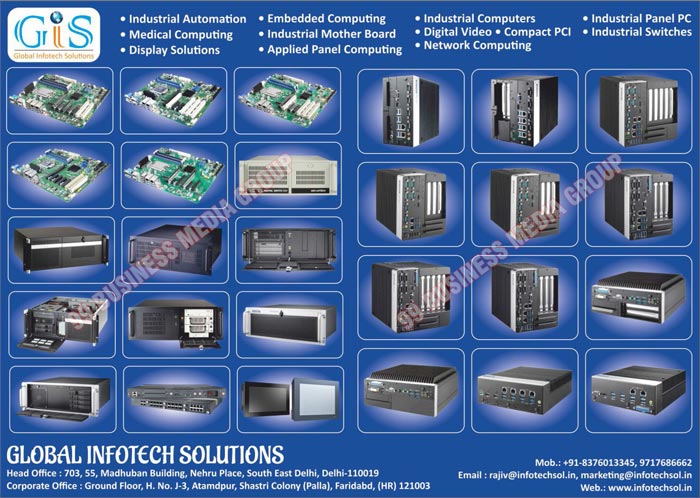 Industrial Automations, Medical Computers, Display Solutions, Embedded Computers, Industrial Motherboards, Applied Panel Computers, Industrial Computers, Digital Videos, Compact PCI, Network Computers, Industrial Panel PC, Industrial Switches