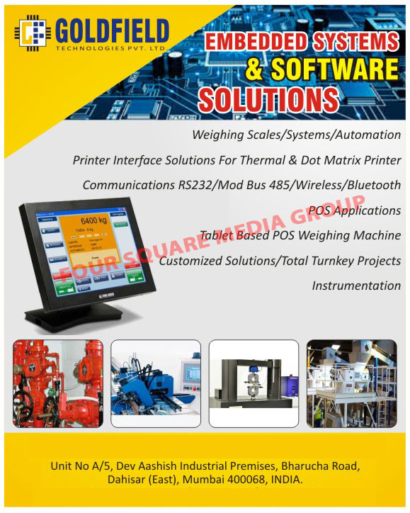 Embedded Systems, Software Solutions, Weighing Scale Automation, System Automation, Thermal Matrix Printer Interface Solution, Dot Matrix Printer Interface Solution, Communication Applications, Mod Bus Applications, Wireless Applications, Bluetooth Applications, POS Applications, Table Based POS Weighing Machine, Customized Solution Instrumentation, Total Turnkey Project Instrumentation