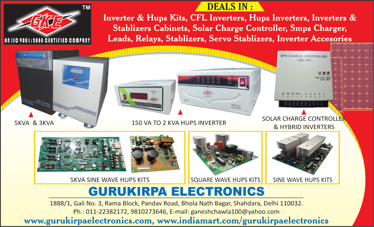 Inverters, Hups Kits, CFL Inverters, UPS Inverters, Inverter Cabinets, Stabilizer Cabinets, Solar Charge Controllers, Smps Chargers, Leads, Relays, Stabilizers, Servo Stabilizers, Inverter Accessories, Sine Wave Hups Kits, Square Wave Hups Kits, Hybrid Inverters, Solar Charge Controllers,Industrial Electronics Components, Inverter Kits