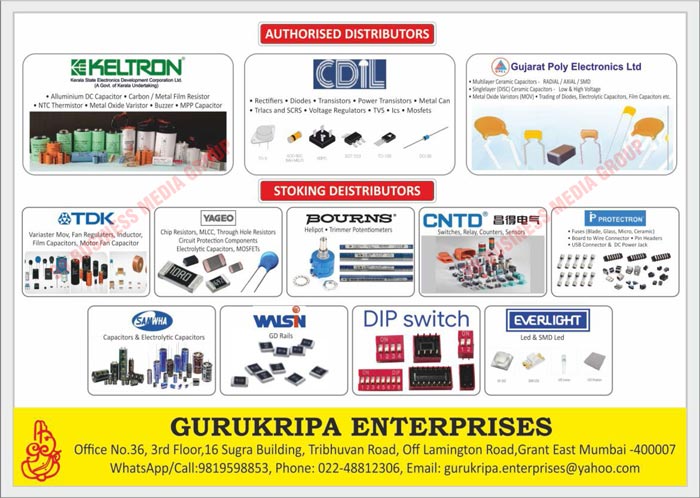 Metal Oxide Varistors, Power Capacitors, Transistors, Electronic Capacitors, SMD Resistors, CPU Connectors, IC Sockets, Strip Connectors, Thermal Overload Relays