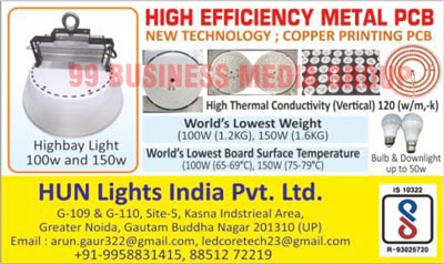Highbay Lights, Vertical High Thermal Conductivities, High Efficiency Metal Printed Circuit Boards, Copper Printed Circuit Boards, Bulbs, Downlights