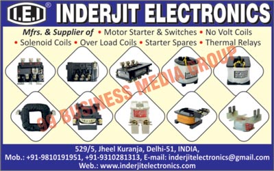 No Volt Coils, Starter Spare Parts, On Load Switches, Electrical Parts, Switches, Electric Motor, Motor Starters, Solenoid Coils, Over Load Coils, Thermal Relays