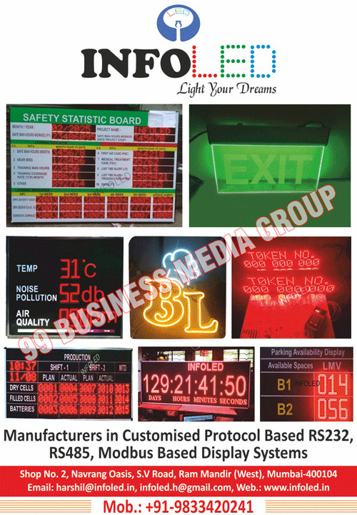 Led Lights, Customised Protocol Based RS23, RS485, Modbus Based Display Systems