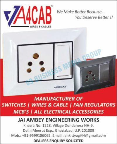 Electrical Wires, Electrical Cables, Switches, Fan Regulators, MCBs, Electrical Accessories