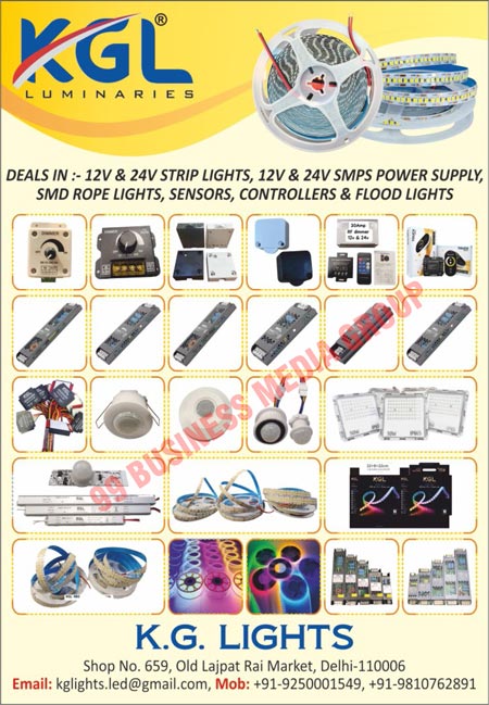 Strip Lights, SMPS Power Supplies, SMD Rope Lights, Sensors, Controllers, Flood Lights