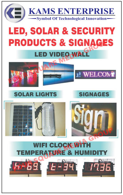 Led Panel Lights, WiFi Clocks, Token Led Displays, Queue Led Displays, Blue Tooth Speakers, Led Video Walls, Led Signages, Moving Message Led Display Boards, Solar Products, Solar Light And Mobile Chargers