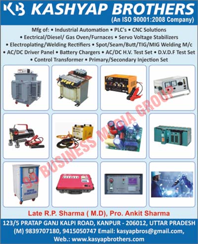 Industrial Automations, PLC's, CNC Solutions, Electricals, Diesels, Gas Ovens, Furnaces, Servo Voltage Stabilizers, Electroplatings, Welding Rectifiers, Spots Welding Machines, Seams Welding Machines, Butts Welding Machines, Tic, Mig Welding Machines, AC Drive Panels, DC Panels, Battery Chargers, AC H.V. Test Sets, DC H.V. Test Sets, D.V.D.F. Test Sets, Control Transformers, Primary Injection Sets, Secondary Injection Sets