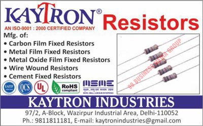 Resistors, Carbon Film Fixed Resistors, Metal Film Fixed Resistors, Metal Oxide Film Fixed Resistors, Wire Wound Resistors, Cement Fixed Resistors