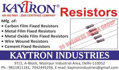 Resistors, Carbon Film Fixed Resistors, Metal Film Fixed Resistors, Metal Oxide Film Fixed Resistors, Wire Wound Resistors, Cement Fixed Resistors