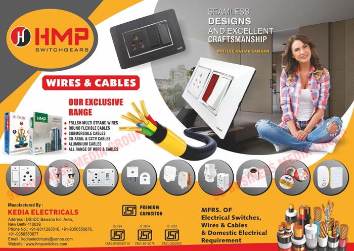 Electrical Switches, Wires, Cables, Switchgears, Round Flexible Cables, Submersible Cables, Co Axial Cables, CCTV Cables, Aluminium Cables, Multi Strand Wires