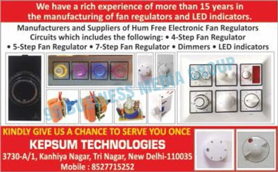 Fan Regulators, Led Indicators, Electronic Fan Regulators, 4 Step Fan Regulators, 5 Step Fan Regulators, 7 Step Fan Regulators, Dimmers