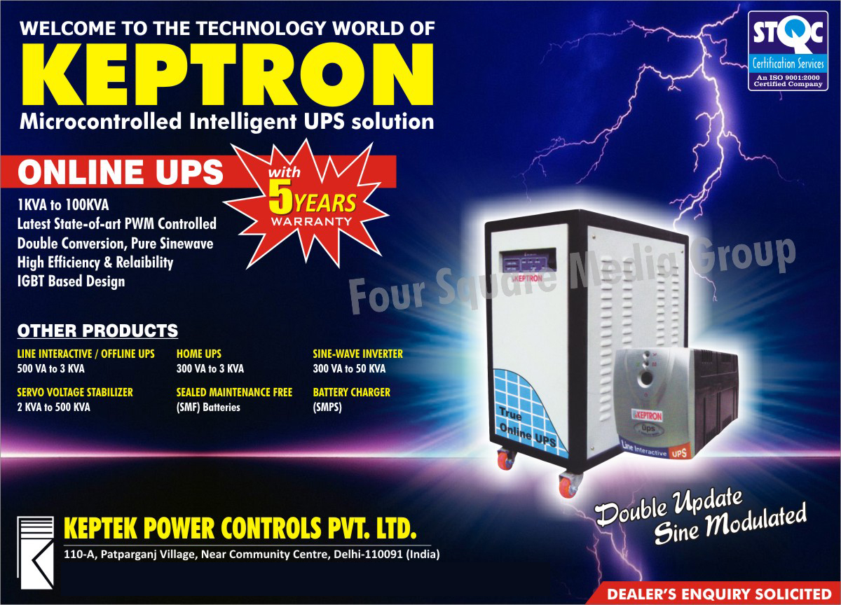 Micro Controlled UPS, Online UPS, Line Interactive UPS, Offline UPS, Servo Voltage Stabilizers, Home UPS, Sine Wave Inverters, SMPS Battery Chargers