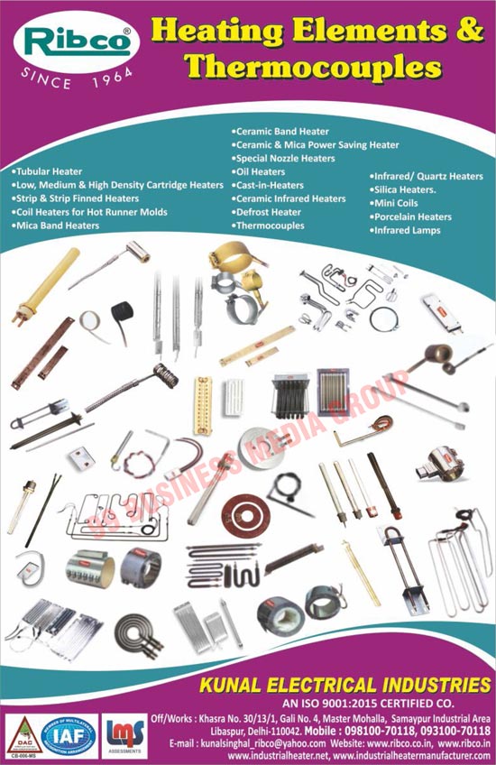 Heating Elements, Cartridge Heaters, Strip Heaters, Strip Finned Heaters, Hot Runner Mold Coil Heaters, Mica Band Heaters, Ceramic Band Heaters, Ceramic Power Saving Heaters, Mica Power Saving Heaters, Nozzle Heaters, Oil Heaters, Cast Heaters, Mini Coils, Porcelain Heaters, Infrared Lamps, Ceramic Infrared Heaters, Defrost Heaters, Thermocouples, Quartz Heaters, Silica Heaters, Tubular Heaters, Low Density Cartridge Heaters, Medium Density Cartridge Heaters, High Density Cartridge Heaters, Infrared Heaters
