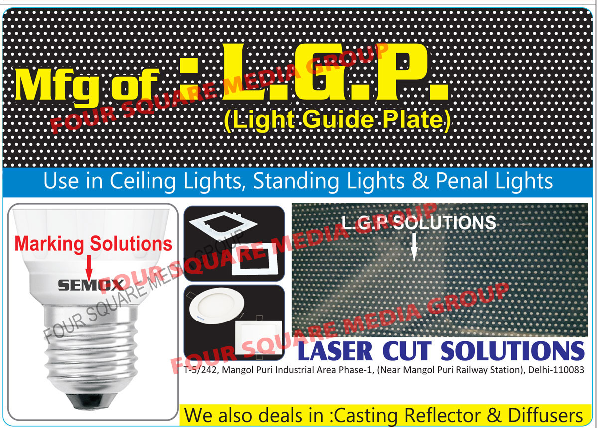 LGP, Light Guide Plates, Casting Reflectors, Diffusers