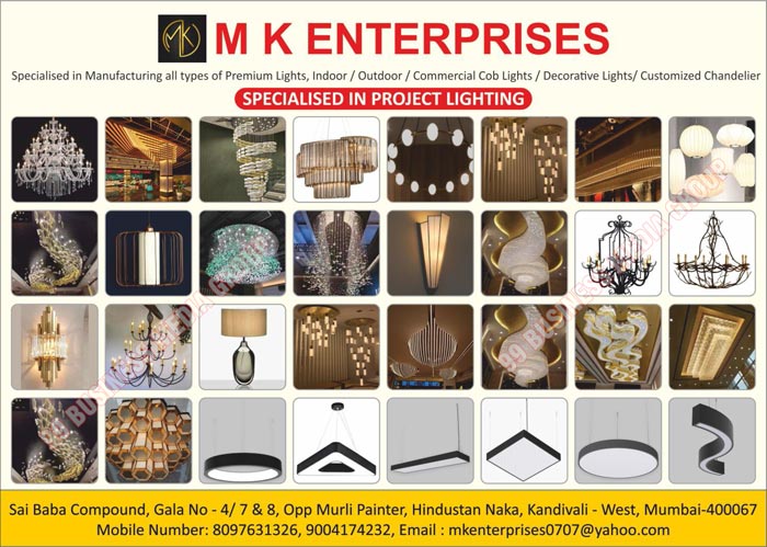 Fabricate Lights, Architectural Lights, Project Lights, Premium Lights, Indoor Lights, Outdoor Lights, Commercial Cob Lights, Decorative Lights, Customized Chandeliers