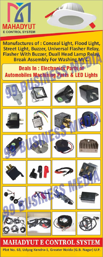 Conceal Lights, Flood Lights, Street Lights, Buzzer, Universal Flasher Relay, Flasher With Buzzer, Duall Head Lamp Relay, Break Assembly for Washing Machines, Automobiles Machining Parts, Led Lights