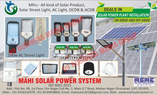 Solar Products, Solar Street Lights, AC Lights, DCDBs, ACDBs, Solar Power Plant Installation On Grides, Solar Power Plant Installation Off Grides, AC Street Lights