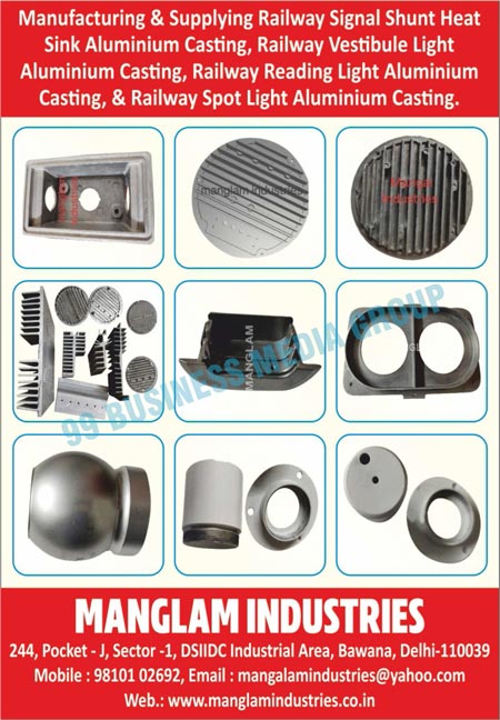 Railway Aluminium Castings, Railway Signal Shunt Heat Sink Aluminium Castings, Railway Vestibule Light Aluminium Castings, Railway Reading Light Aluminium Castings, Railway Spot Light Aluminium Castings