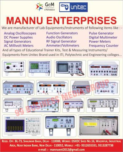 Lab Equipments, Lab Instruments, Analog Oscilloscopes, DC Power Supplies, Signal Generators, AC Millivolt Meters, Function Generators, Audio Oscillators, RF Signal Generators, Ammeters, Voltmeters, Pulse Generators, Digital Multimeters, Power Meters, Frequency Counters, Educational Tainer Kits, Test Instruments, Measuring Instruments, Test Equipments, Measuring Equipments, Power Supplies