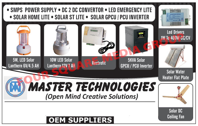 DC to DC Converters, PCU Inverters, LED Emergency Lights, SMPS Power Supply, Solar Home Lights, Solar Lights, Solar Inverters, Solar Street Lights, Led Solar Lanterns, Solar Water Heaters, Led Drivers, Solar DC Ceiling Fans, Solar Power, LED Emergency Lights, Rectrofits