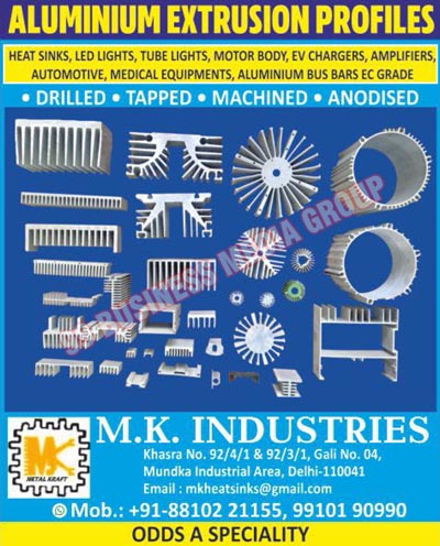 Aluminium Extrusion Profiles, Heat Sinks, Led Lights, Tube Lights, Motor Body, EV Chargers, Amplifiers, Automotive Equipments, Medical Equipments, Aluminium Bus Bar EC Grades