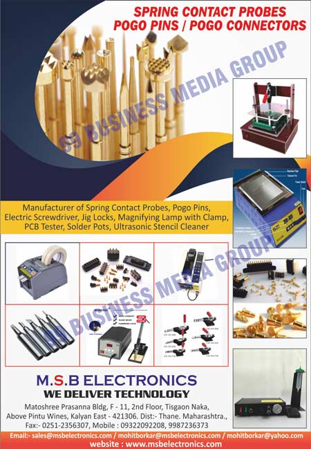 Spring Contact Probes, Pogo Pins, Electric Screwdrivers, Jig Locks, Magnifying Lamp With Clamps, PCB Testers, Solder Pots, Ultrasonic Stencil Cleaners, Utron Super Speed Bare Board Testers, Spring Contact Probes Pogo Pins, Pogo Connectors