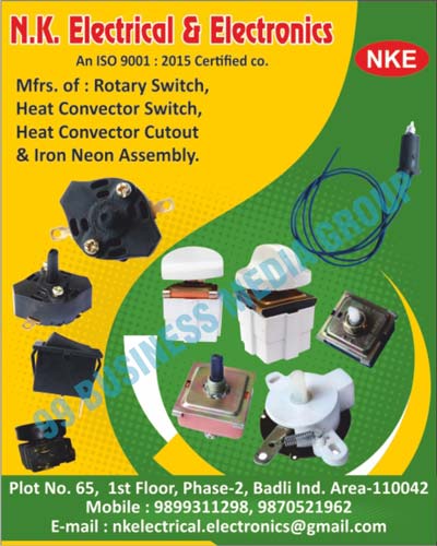 Rotary Switches, Heat Convector Switches, Heat Convector Cutouts, Iron Neon Assemblies