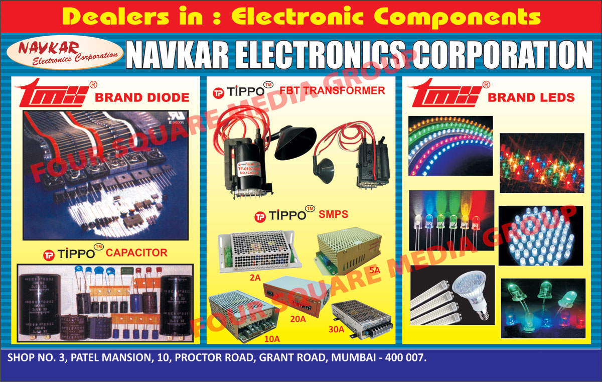 Electronic Components, FBT Transformers, Capacitors, SMPS, Diode, Power Led Lenses, LEDS