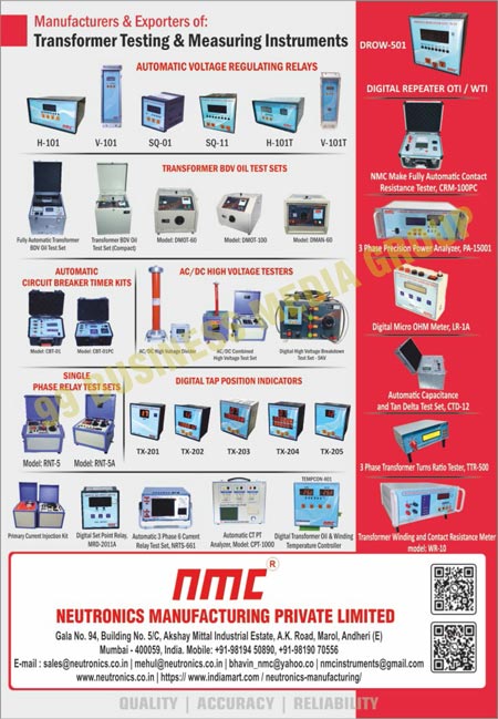 Transformer Winding Resistance Meters, Digital Tap Position Indicators, AC High Voltage Test Sets, Digital Panel Meters, BDV Oil Test Sets, Fully Automatic Oil Test Sets, Digital Set Point Relays, Automatic Voltage Regulating Relays, Electrical Testing Instruments, Electronic Testing Instruments, Electrical Measuring Instruments, Electronic Measuring Instruments, HV Transformers, Contact Resistance Testers, Circuit Breaker Timer Kits, Six Phase Relay Test Sets, CT PT Analyzers, Capacitance Tan Delta Test Sets, Winding Resistance Testers, Transformer Turns Ration Testers, Transformer BDV Oil Test Sets, Transformer Testing Instruments, Transformer Measuring Instruments, Digital Repeater OTI, Digital Repeater WTI, Fully Automatic Transformer BDV Oil Test Sets, Compact Transformer BDV Oil Test Sets, Automatic Circuit Breaker Timer Kits, AC High Voltage Testers, DC High Voltage Testers, AC High Voltage Dividers, DC High Voltage Dividers, AC Combined High Voltage Test Sets, DC Combined High Voltage Test Sets, Digital High Voltage Breakdowns, Single Phase Relay Test Sets, Primary Current Injection Kits, Digital Set Point Relays, Automatic 3 Phase 6 Current Relay Test Sets, Automatic CT PT Analyzers, Digital Transformer Oil Temperature Controllers, Digital Transformer Winding Temperature Controllers, Fully Automatic Contact Resistance Testers, 3 Phase Precision Power Analyzers, Digital Micro OHM Meters, Automatic Capacitances, Tan Delta Test Sets, 3 Phase Transformer Turns Ration Testers, Transformer Contact Resistance Meters