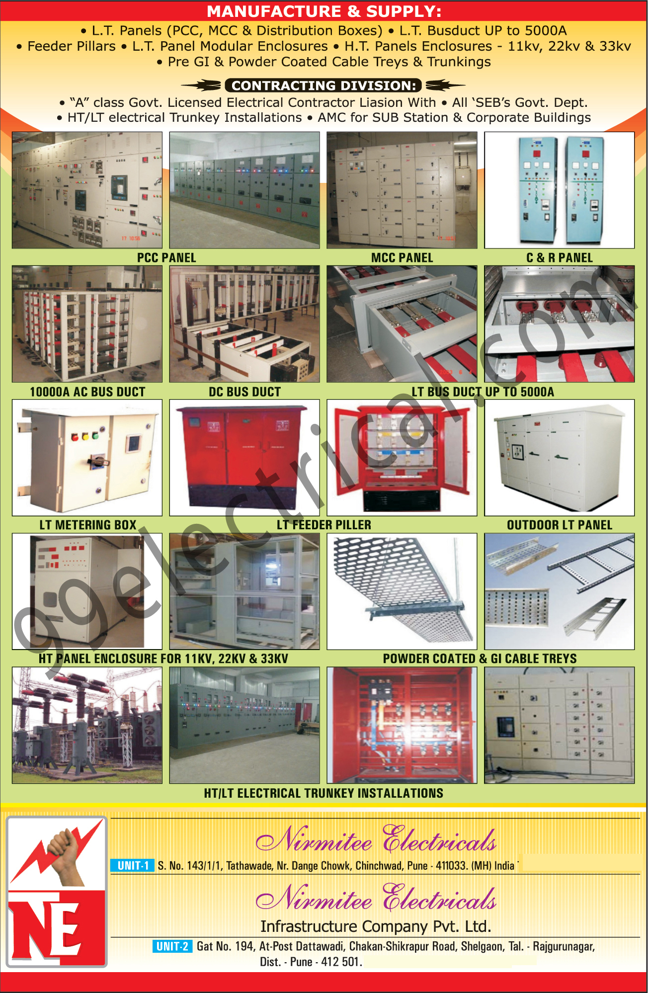 PCC Panels, MCC Panels, CR Panels, AC Bus Duct, DC Bus Duct, LT Bus Duct, LT Metering Duct, LT Feeder Piller, Outdoor Lt Panels, HT Panel Enclosure, Powder Coated, GI Cable Treys, Electrical Trunkey Installations, LT Panels, Panel Modular Enclousers,Electrical Products, Busduct, Distribution Boxes, Endosure, Electrical Panels, Powder Coated Trays, GI Cable Trays, HT Electrical Trunkey Insulations, LT Electrical Trunkey Insulations